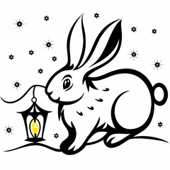 Rabbit with lantern in winter night
