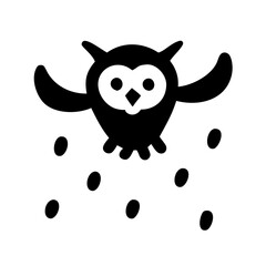 Stylized owl flying in the rain