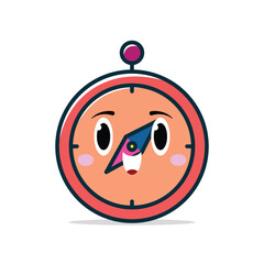 Cute Kawaii Compass Vector Pastel Colored Flat Style Navigation Illustration, Hand Drawn Cartoon Direction Icon for Travel, Adventure, Exploration, Kids Design, and Discovery Theme