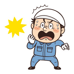 工場や現場で働く作業員が焦ってびっくりしているイラスト｜不安全行動・不安全状態・労働災害