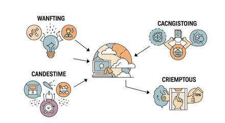 Conceptual illustration depicting interconnected networks and global data flow with different