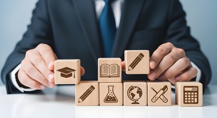 Education and Learning Concept with Wooden Blocks and Business Professional