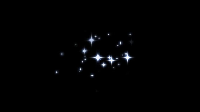 Twinkling stars animation with glitter sparkle trail, 2d glitter stars blast, glowing doodle particles, sparkling starlight dust line and glittering confetti loop transition on black screen. 4K