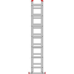 Silver Extension Ladder With Red Top and Bottom Pieces Isolated On White Background