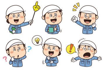 工場や現場で働く作業員のジェスチャーやポーズの人物イラスト｜不安全行動・不安全状態・労働災害