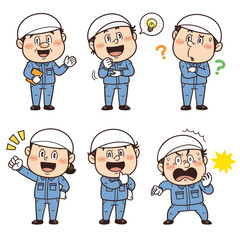 工場や現場で働く作業員のジェスチャーやポーズの人物イラスト｜不安全行動・不安全状態・労働災害