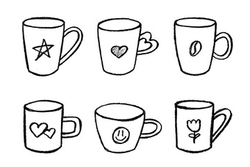 Set of cute hand drawn cup of tea or coffee Simple mug clipart Cozy home doodle Single element for design
