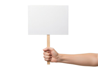 Person holding blank white protest sign ready for custom message and customization transparent background