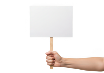 Person holding blank white protest sign ready for custom message and customization transparent background