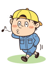 不適切な服装で口笛を吹いている工場・現場作業員イラスト｜不安全行動・不安全状態・労働災害