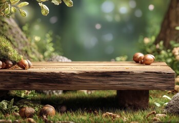 A modern, minimalist green podium stands elegantly on a lush, grassy platform surrounded by vibrant tropical plants and foliage. Sunlight pours in through tall windows, creating a serene, jungle-inspi