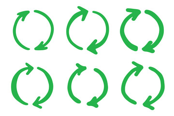 Set of hand drawn recycle arrow icon Recycling resources symbol Reuse of materials, zero waste, green environment, saving the planet