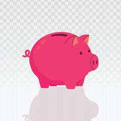Pink piggy bank with a soft reflection symbolizing savings, investment, and wealth. Perfect finance icon for banking, budgeting, financial planning, or retail marketing visuals.