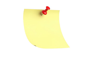 Yellow sticky note pinned with red pushpin empty space for text transparent background