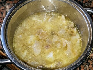 bone broth, bone marrow soup or stock, Bone broth is a nutrient-dense liquid made by simmering animal bones in water, prepared from raw beef bones and bones' marrow