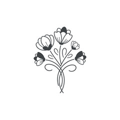 Simple, elegant illustration of a stylized bouquet of delicate flowers, arranged symmetrically.