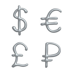 3d multiple currencies symbol set Dollar euro pound ruble