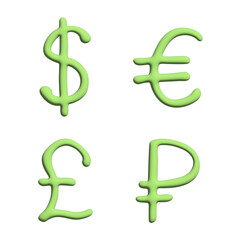3d multiple currencies symbol set Dollar euro pound ruble