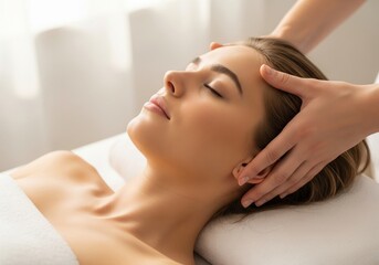 Fototapeta premium Woman Receiving Relaxing Head and Neck Massage — Spa