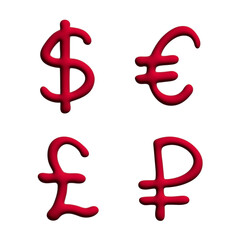 3d multiple currencies symbol set Dollar euro pound ruble