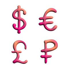 Obraz premium 3d multiple currencies symbol set Dollar euro pound ruble