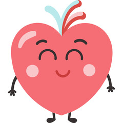 Adorable Pink Heart Character With Eyes Closed And Smiling Mouth Standing On Legs With Arms Raised And Red And Blue Plume On Head And Light Reflects On Heart Surface
