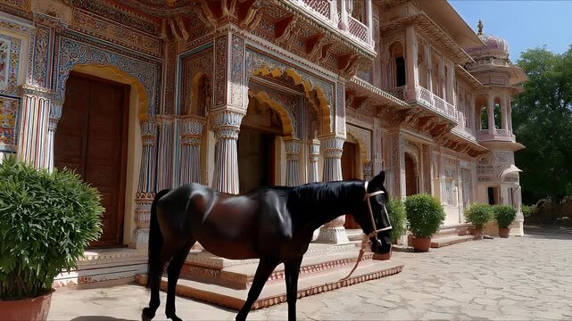 Elegant architecture exterior with horse daytime outdoors