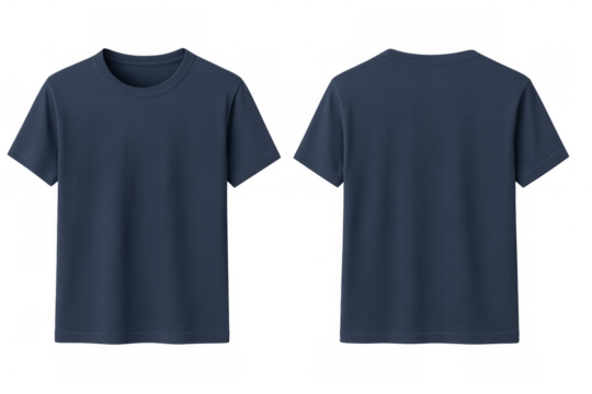 Blue blank t-shirt creating empty mockup template for custom design, showing front and back view, on transparent background