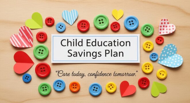 Child Education Savings Plan with Colorful Buttons and Hearts