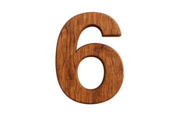 Carved timber digit 6 with detailed grain and soft bevels, minimal object on dark backdrop representing sixth step, progress and ranking
