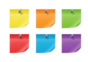 Vibrant sticky notes collection featuring pinned paper squares in multiple colors transparent background