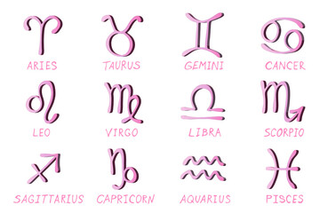 Set of 3d zodiac signs Astrology clipart Elements for design