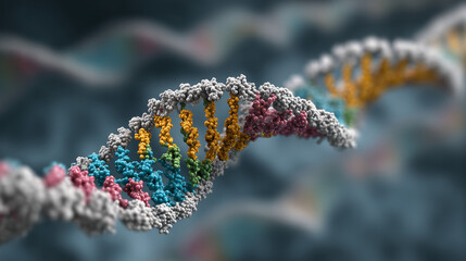 A visualization of prime editing, showing a modified Cas9 and reverse transcriptase writing a new gene sequence.