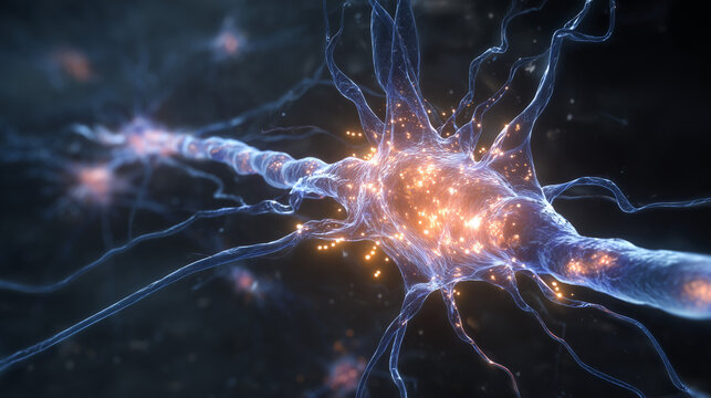 A neuron with glowing epigenetic marks, visualizing memory formation through changes in gene expression.
