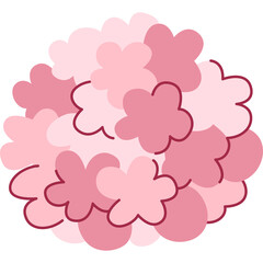 A Whimsical Cluster of Light Pink and Dark Pink Flower Shapes with Outline on a Transparent Background Representing Sweetness and Romance