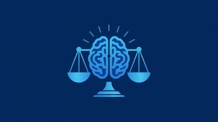 Blue Brain Icon with Scales of Justice on Both Sides, Concept of Legal Mind, Justice System, Brain Functionality in Law, Cognitive Justice, Ethical Decision Making, Balance of Mind, Legal Science