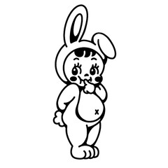 Obraz premium Kitsch Retro Cute Baby Bunny Costume Black and White