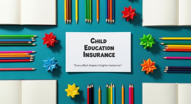 Child Education Insurance Concept With Colorful Pencils and Origami