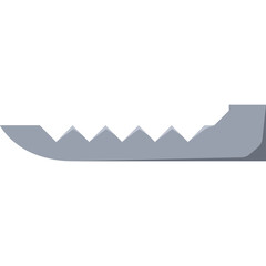 Silver Metallic Serrated Edge Object With Sharp Point and Angled Handle Silhouette Against White Background No Transparency