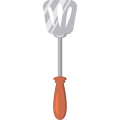 Silver Metal Spatula With A Flat Wooden Handle For Cooking And Kitchen Use Isolated On White Background