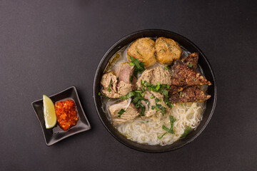 Sop Saudara Is Traditional Soup From Pangkep, Makasar, Indonesia, Made From Beef, Served With Noodle and Fried Cow Lung.