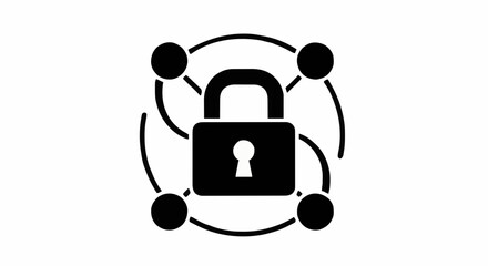 Digital security lock icon with network connection nodes