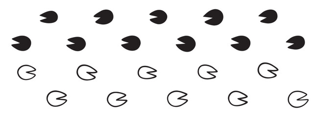 hoofprints leg touch stamp line set. flat dark black ink hand drawn footprint hooves retro art etch contour comic style. 