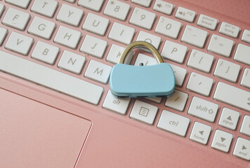 Computer keyboard with lock, symbolizing cybersecurity, data protection, online. Data protection...