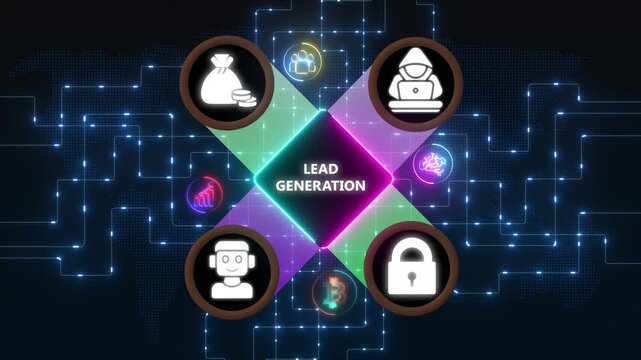Animated digital visualization of global lead generation and sales strategy concept ,Internet infrastructure concept map Abstract technology background in blue color .