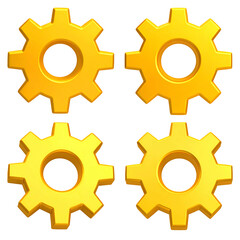 Four golden cogwheels in a grid arrangement, set against a black background