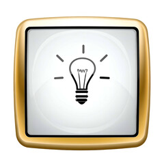 Glossy, square icon with a gold border featuring a lightbulb illustration