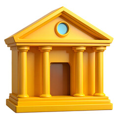 Gold, stylized building with pillars and a triangular roof; illustration on black