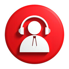 Red circle icon featuring a white silhouetted person wearing headphones