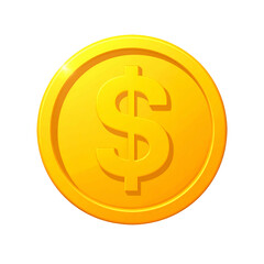Shiny golden coin with a dollar sign symbol on a black background